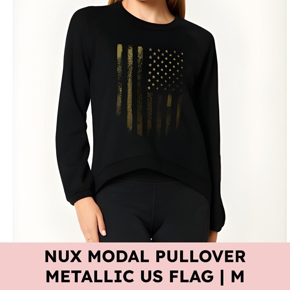 NUX Sleek Sweat Crew Modal-Blend Black/Gold Flag Streetwear M (Rare) Athleisure